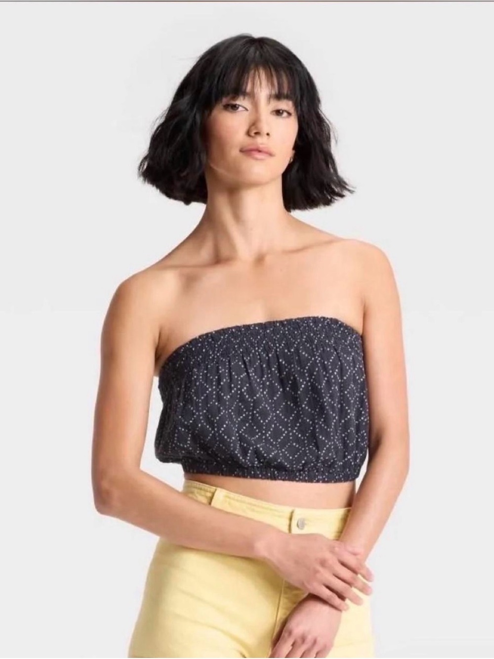 Universal Thread Navy Strapless Smocked Dot Crop Top
